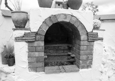 A fireplace in a show garden at the Malvern show
