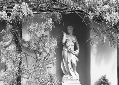 A statue in a show garden at the Malvern Show