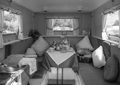 An interior view of vintage caravan at the Malvern show