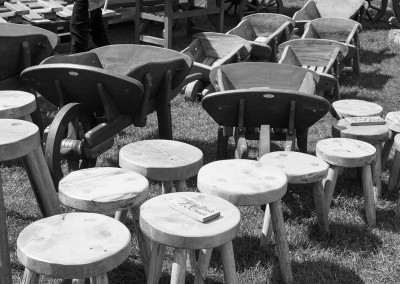 Wooden stools in the Crafts area at the Malvern show