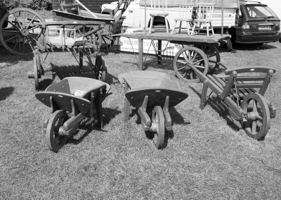 Wooden wheelbarrows in the Crafts area at the Malvern show