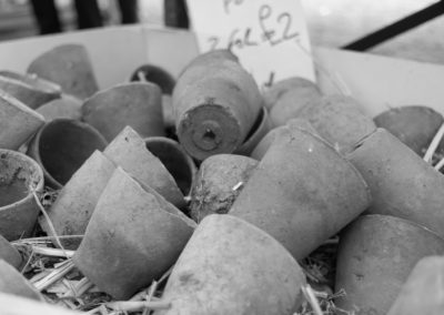 Close up of a box of clay pots at the Malvern Show 2016