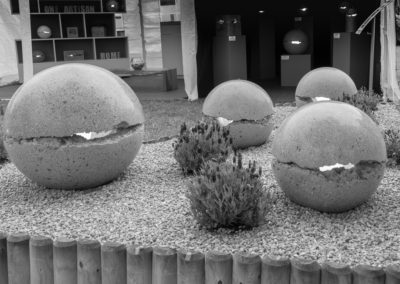 Concrete lighting sculptures stand at the Malvern Show 2016