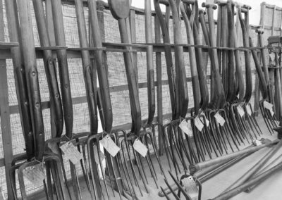 A selection of vintage garden forks and old tools at the Malvern Show 2016