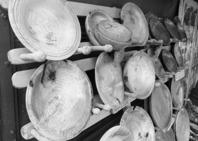 Wooden carved plates on a stall at the Malvern Show 2016